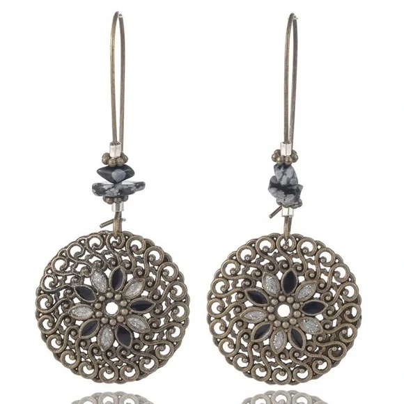 Boho Round Flower Hollow Cut-Out Drop Earrings - Picture 2 of 2
